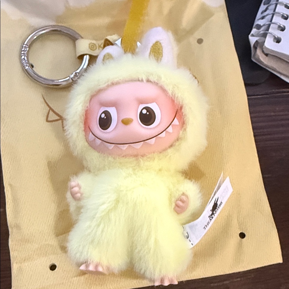 Authentic Pin For Love “F” Fluffy Yellow Monster Plush Pendant Opened